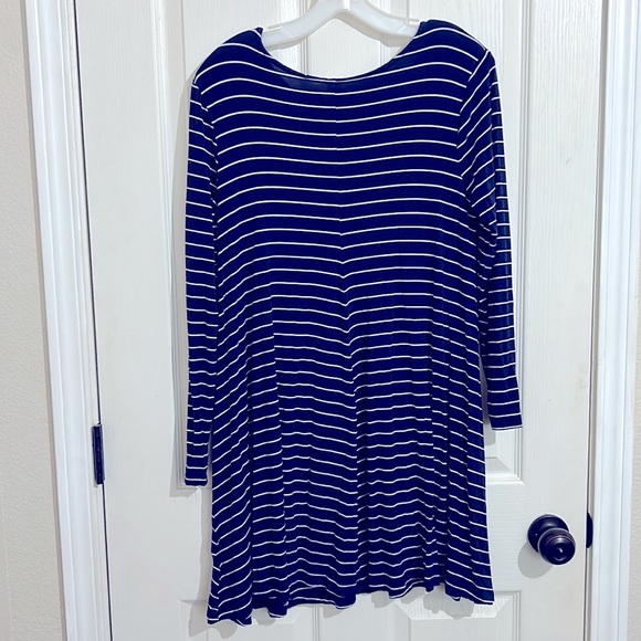 Navy and white striped a-line jersey dress - Picture 3 of 4